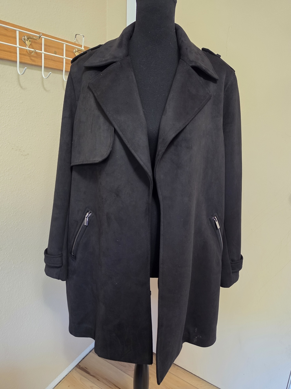 Tahari Black Faux Suede Overcoat